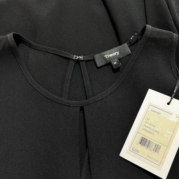 Theory Women’s Sarver Rosina Italian Crepe Cold-Shoulder Blouse Black Size M NWT - Picture 11 of 12